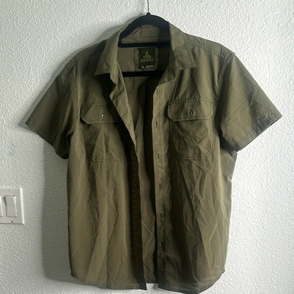 Prana Olive Green Short Sleeve Shirt size S
